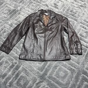 Denim & Co D&CO Leather Ladies Brown Motorcycle Jacket, Size S Style A201535,